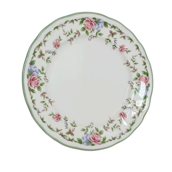 Epoch MORNING ROSE Salad Plate Floral Roses Green Scalloped Cottage Replacement - Picture 2 of 10